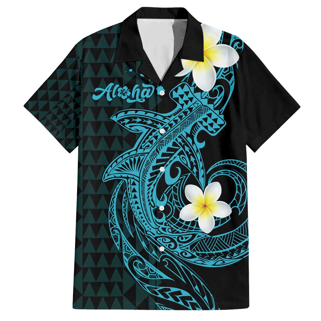 Aloha Hammerhead Shark Family Matching Puletasi and Hawaiian Shirt Calypso Hawaiian Kakau Tribal Tattoo