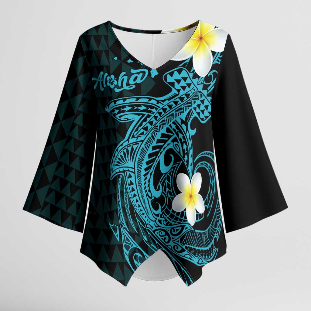 Aloha Hammerhead Shark Kimono Sleeve Blouse Calypso Hawaiian Kakau Tribal Tattoo - Polynesian Pride