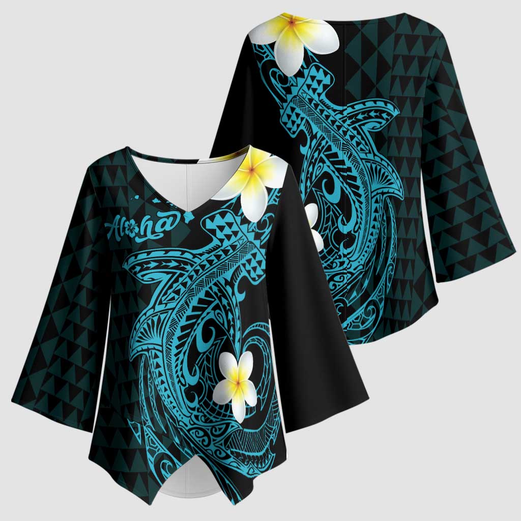 Aloha Hammerhead Shark Kimono Sleeve Blouse Calypso Hawaiian Kakau Tribal Tattoo - Polynesian Pride