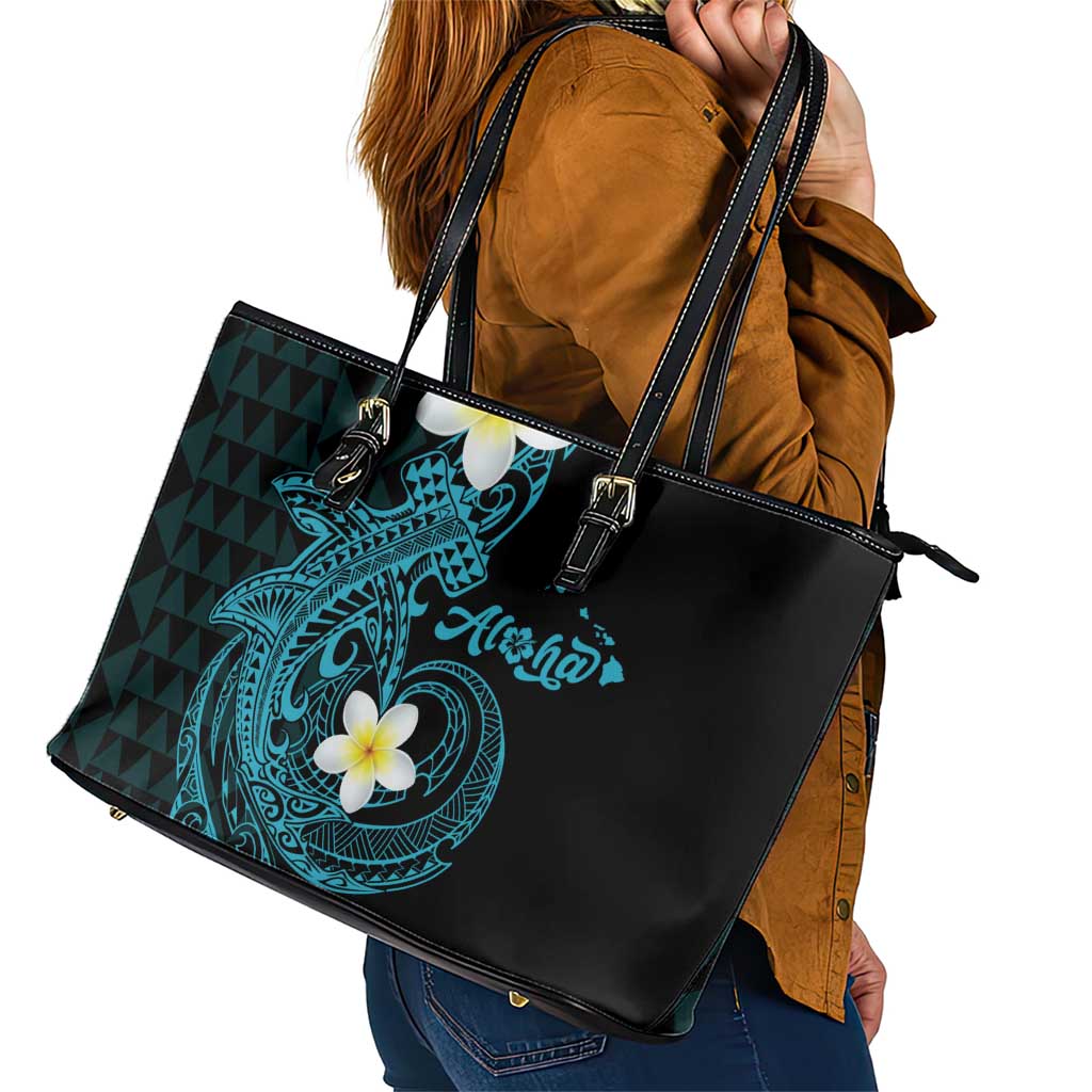 Aloha Hammerhead Shark Leather Tote Bag Calypso Hawaiian Kakau Tribal Tattoo