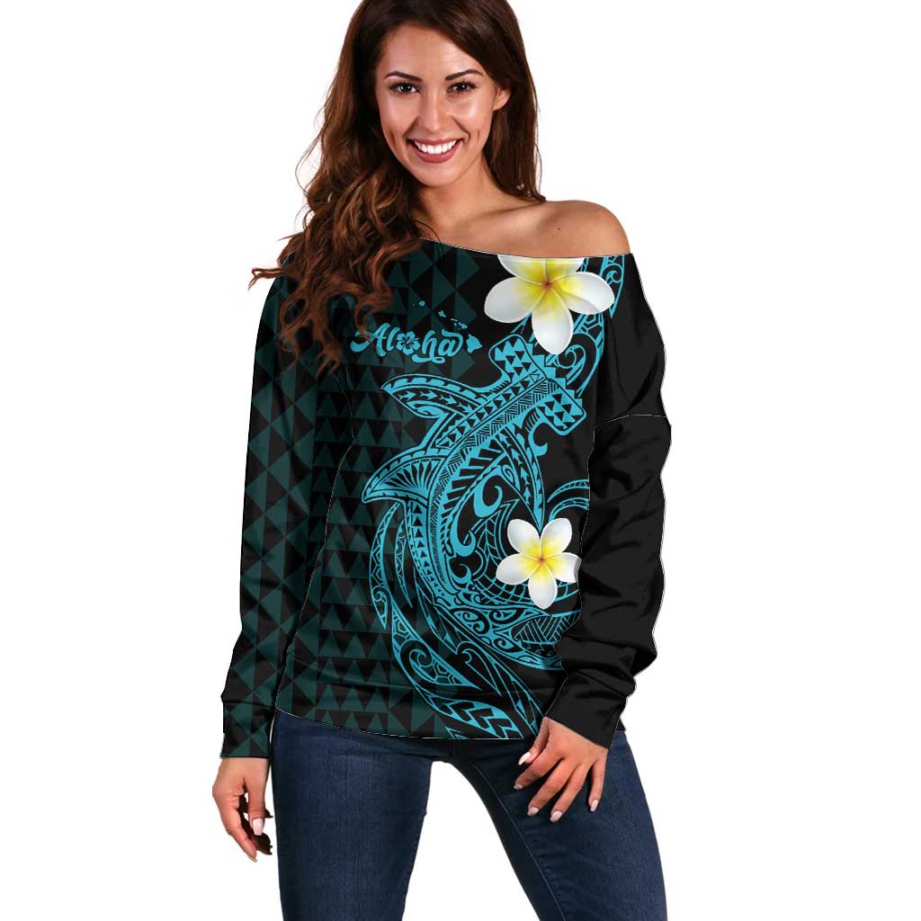 Aloha Hammerhead Shark Off Shoulder Sweater Calypso Hawaiian Kakau Tribal Tattoo