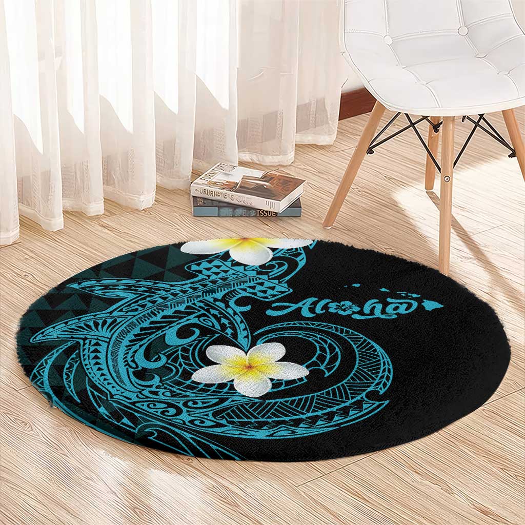 Aloha Hammerhead Shark Round Carpet Calypso Hawaiian Kakau Tribal Tattoo