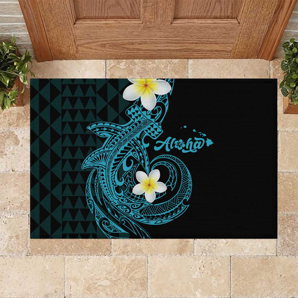 Aloha Hammerhead Shark Rubber Doormat Calypso Hawaiian Kakau Tribal Tattoo LT9 Blue - Polynesian Pride