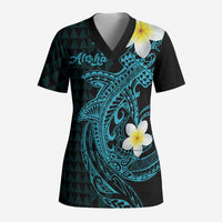 Aloha Hammerhead Shark Scrub Top Calypso Hawaiian Kakau Tribal Tattoo - Polynesian Pride