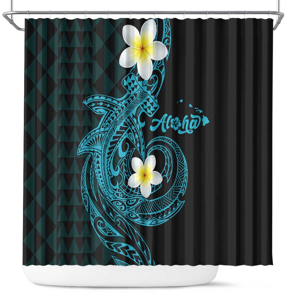 Aloha Hammerhead Shark Shower Curtain Calypso Hawaiian Kakau Tribal Tattoo LT9 Blue - Polynesian Pride