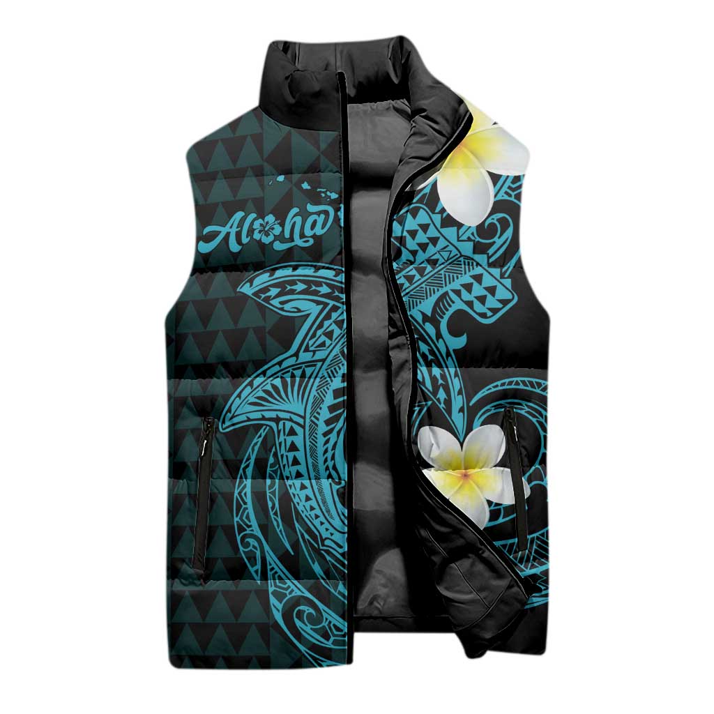 Aloha Hammerhead Shark Sleeveless Puffer Jacket Calypso Hawaiian Kakau Tribal Tattoo - Polynesian Pride
