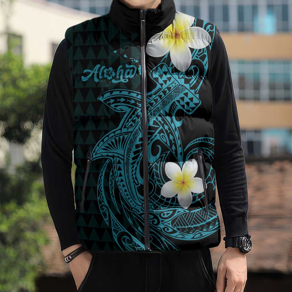 Aloha Hammerhead Shark Sleeveless Puffer Jacket Calypso Hawaiian Kakau Tribal Tattoo - Polynesian Pride