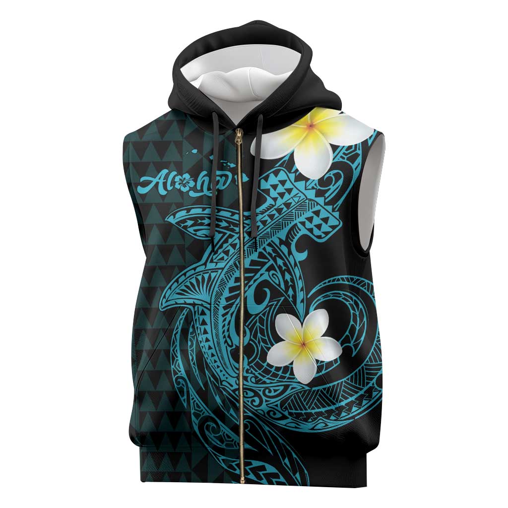 Aloha Hammerhead Shark Sleeveless Zip Hoodie Calypso Hawaiian Kakau Tribal Tattoo LT9