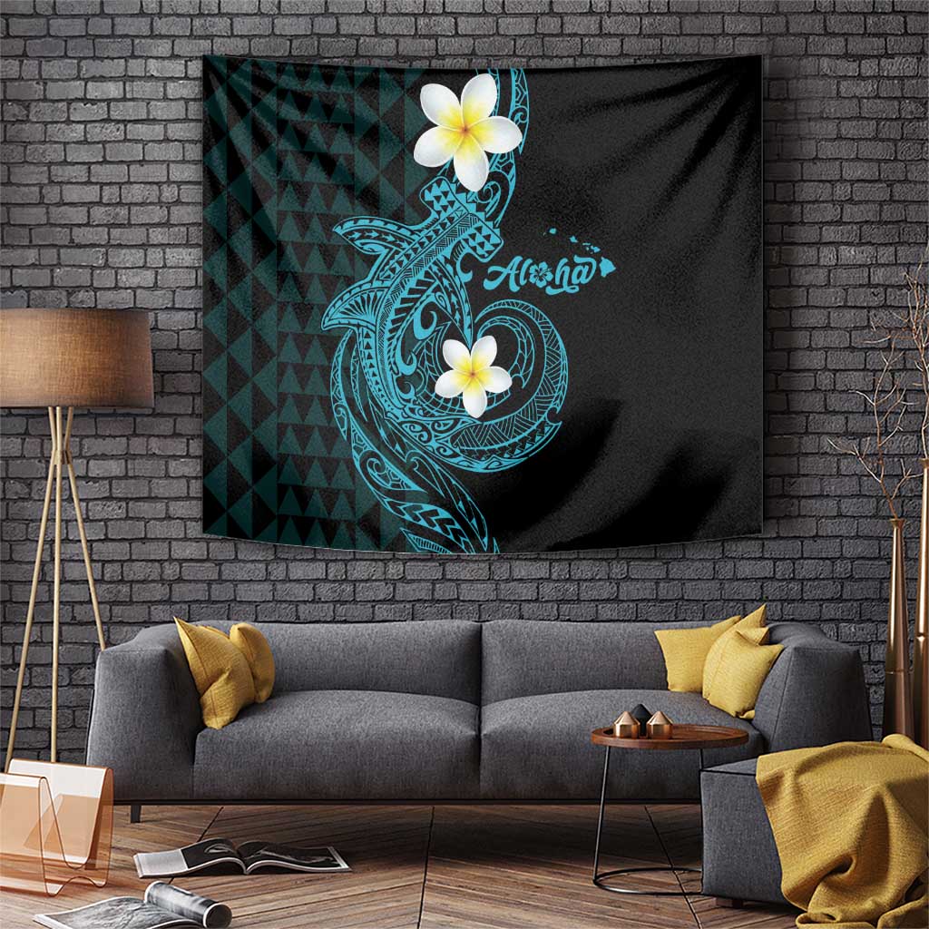 Aloha Hammerhead Shark Tapestry Calypso Hawaiian Kakau Tribal Tattoo LT9 Blue - Polynesian Pride