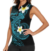 Aloha Hammerhead Shark Women Sleeveless Polo Shirt Calypso Hawaiian Kakau Tribal Tattoo