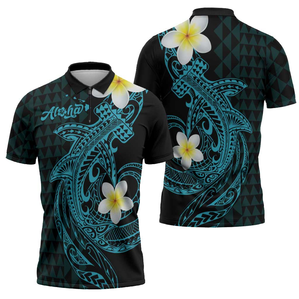 Aloha Hammerhead Shark Zipper Polo Shirt Calypso Hawaiian Kakau Tribal Tattoo - Polynesian Pride
