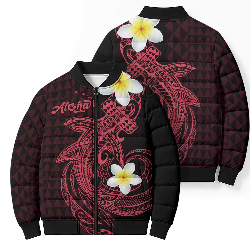 Aloha Hammerhead Shark Bomber Puffer Jacket Feverish Pink Hawaiian Kakau Tribal Tattoo - Polynesian Pride