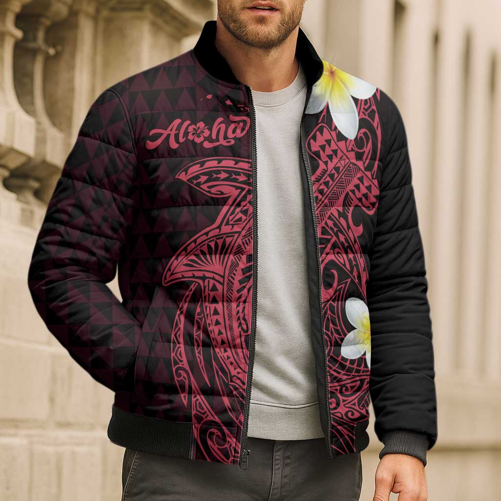 Aloha Hammerhead Shark Bomber Puffer Jacket Feverish Pink Hawaiian Kakau Tribal Tattoo - Polynesian Pride