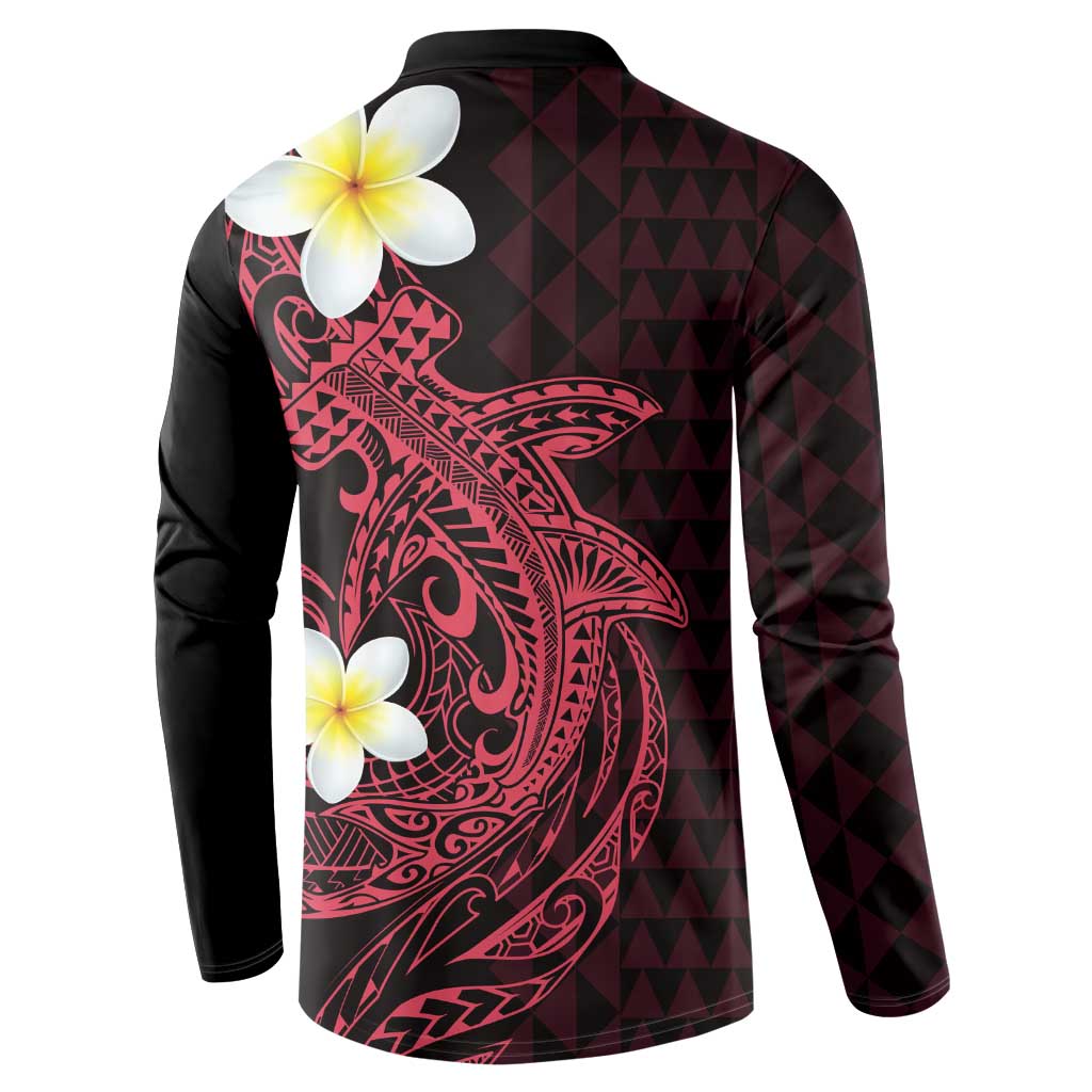 Aloha Hammerhead Shark Button Sweatshirt Feverish Pink Hawaiian Kakau Tribal Tattoo