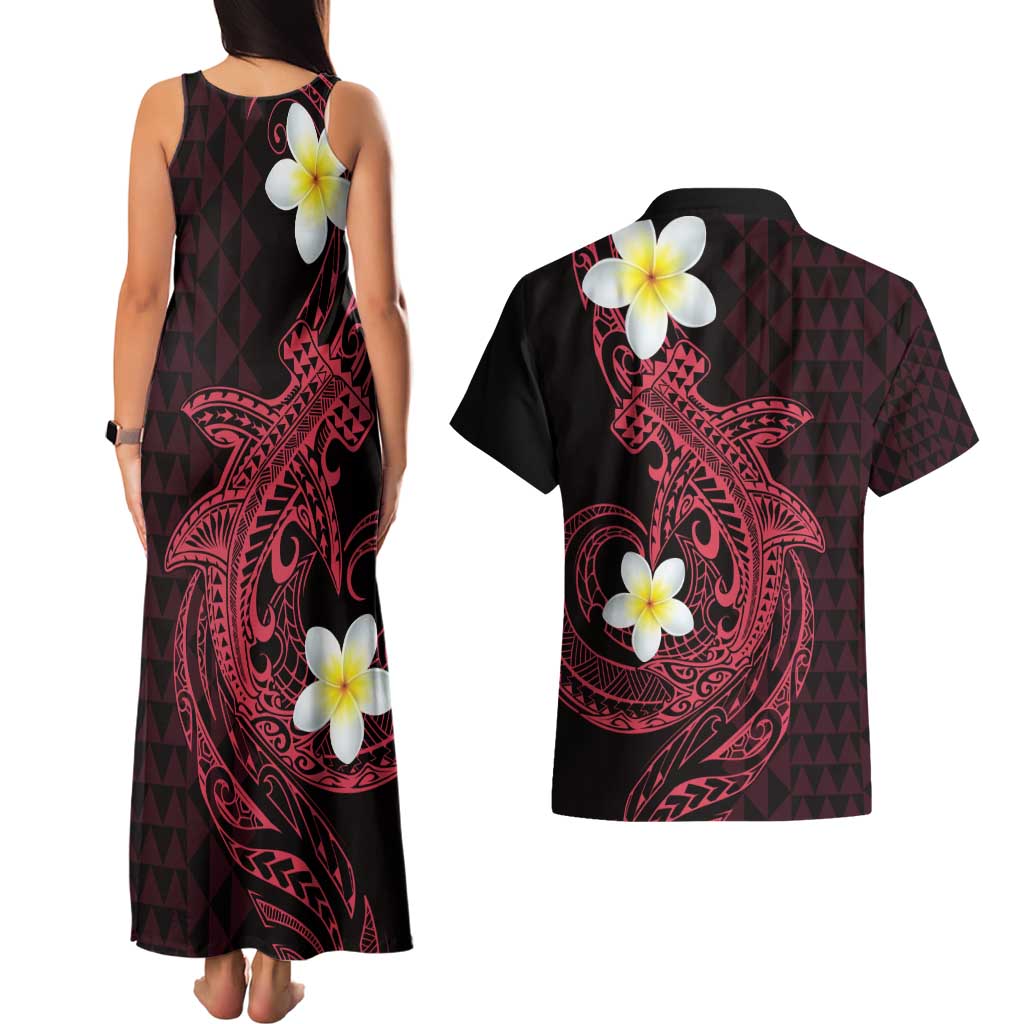 Aloha Hammerhead Shark Couples Matching Tank Maxi Dress and Hawaiian Shirt Feverish Pink Hawaiian Kakau Tribal Tattoo