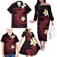 Aloha Hammerhead Shark Family Matching Off The Shoulder Long Sleeve Dress and Hawaiian Shirt Feverish Pink Hawaiian Kakau Tribal Tattoo