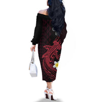 Aloha Hammerhead Shark Family Matching Off The Shoulder Long Sleeve Dress and Hawaiian Shirt Feverish Pink Hawaiian Kakau Tribal Tattoo