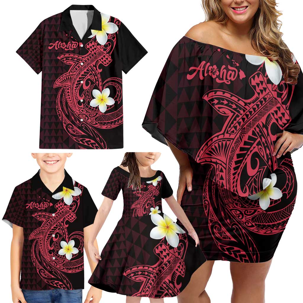 Aloha Hammerhead Shark Family Matching Off Shoulder Short Dress and Hawaiian Shirt Feverish Pink Hawaiian Kakau Tribal Tattoo
