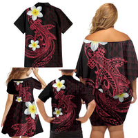 Aloha Hammerhead Shark Family Matching Off Shoulder Short Dress and Hawaiian Shirt Feverish Pink Hawaiian Kakau Tribal Tattoo