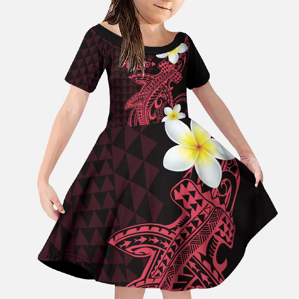 Aloha Hammerhead Shark Family Matching Short Sleeve Bodycon Dress and Hawaiian Shirt Feverish Pink Hawaiian Kakau Tribal Tattoo