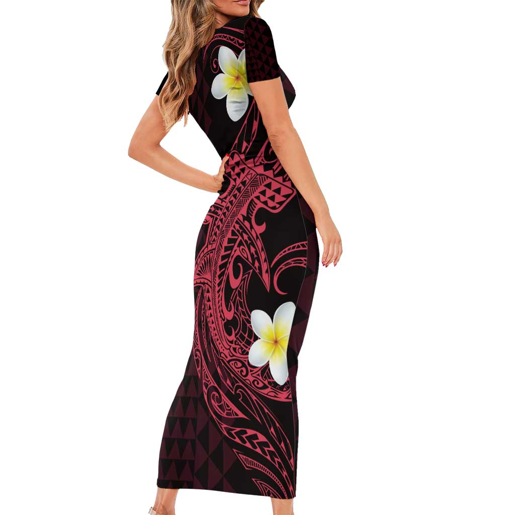Aloha Hammerhead Shark Family Matching Short Sleeve Bodycon Dress and Hawaiian Shirt Feverish Pink Hawaiian Kakau Tribal Tattoo