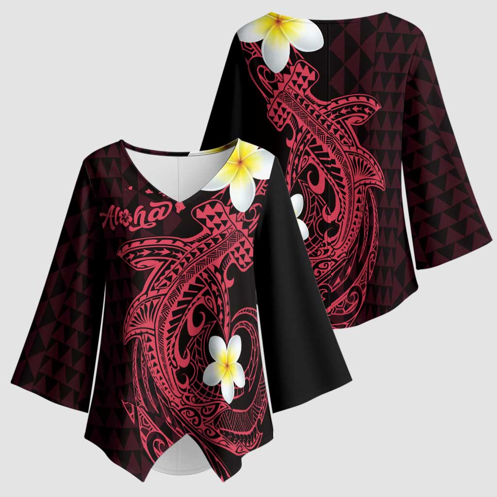 Aloha Hammerhead Shark Kimono Sleeve Blouse Feverish Pink Hawaiian Kakau Tribal Tattoo - Polynesian Pride