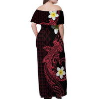 Aloha Hammerhead Shark Off Shoulder Maxi Dress Feverish Pink Hawaiian Kakau Tribal Tattoo
