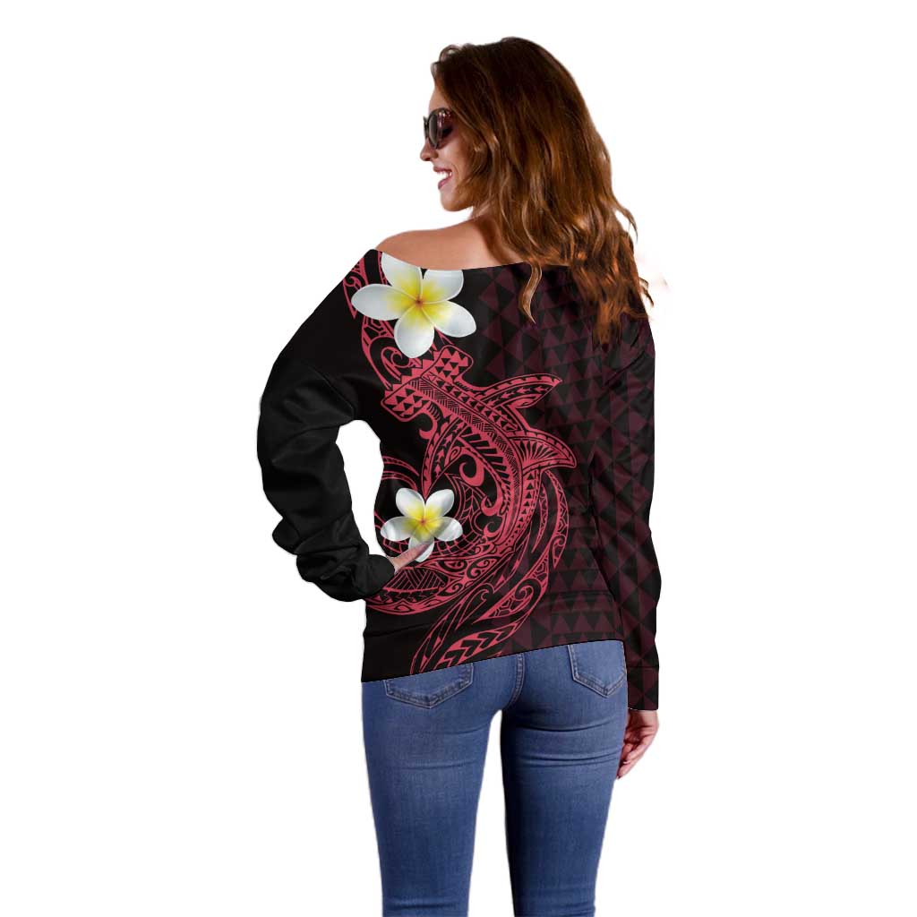 Aloha Hammerhead Shark Off Shoulder Sweater Feverish Pink Hawaiian Kakau Tribal Tattoo