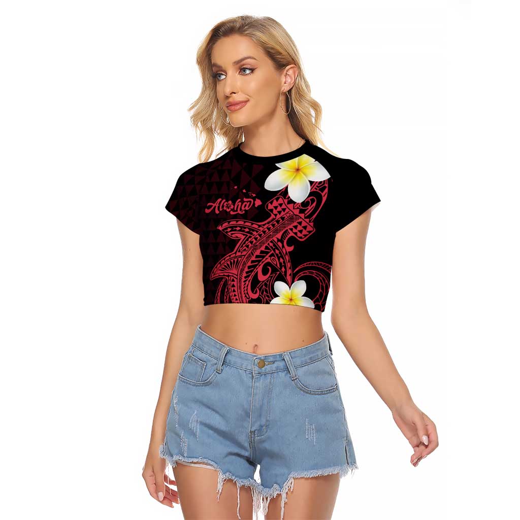 Aloha Hammerhead Shark Raglan Cropped T Shirt Feverish Pink Hawaiian Kakau Tribal Tattoo LT9 Female Pink - Polynesian Pride