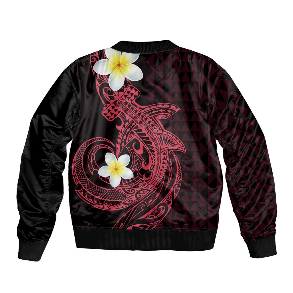 Aloha Hammerhead Shark Sleeve Zip Bomber Jacket Feverish Pink Hawaiian Kakau Tribal Tattoo