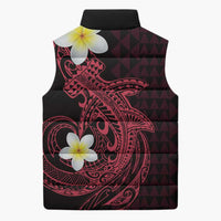 Aloha Hammerhead Shark Sleeveless Puffer Jacket Feverish Pink Hawaiian Kakau Tribal Tattoo - Polynesian Pride