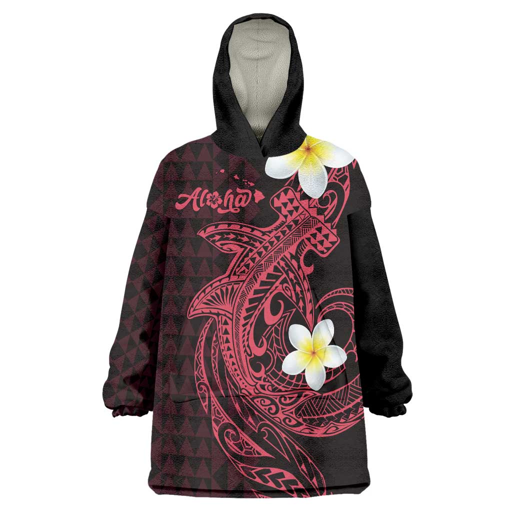 Aloha Hammerhead Shark Wearable Blanket Hoodie Feverish Pink Hawaiian Kakau Tribal Tattoo