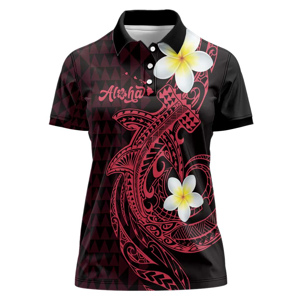 Aloha Hammerhead Shark Women Polo Shirt Feverish Pink Hawaiian Kakau Tribal Tattoo
