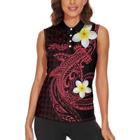 Aloha Hammerhead Shark Women Sleeveless Polo Shirt Feverish Pink Hawaiian Kakau Tribal Tattoo
