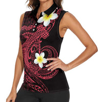 Aloha Hammerhead Shark Women Sleeveless Polo Shirt Feverish Pink Hawaiian Kakau Tribal Tattoo