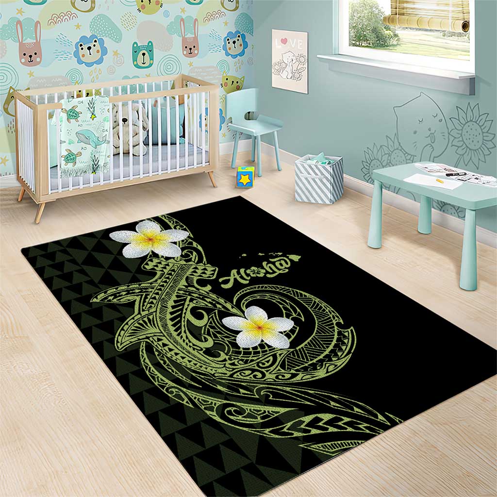 Aloha Hammerhead Shark Area Rug Lime Rickey Hawaiian Kakau Tribal Tattoo