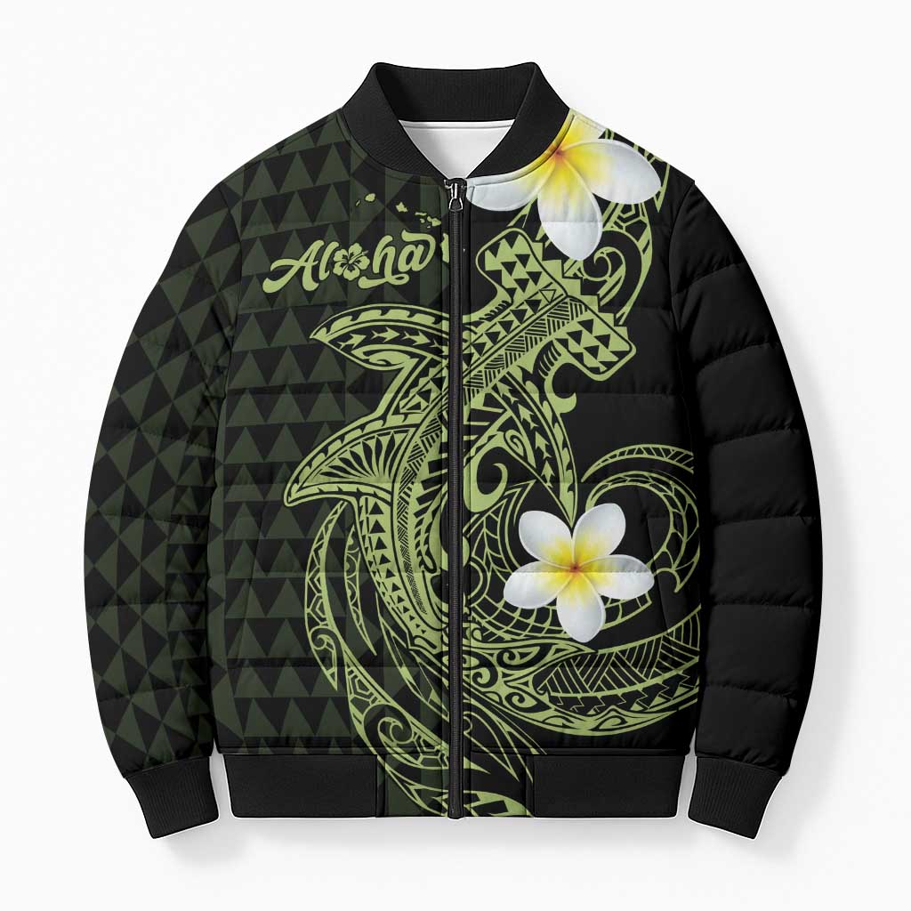 Aloha Hammerhead Shark Bomber Puffer Jacket Lime Rickey Hawaiian Kakau Tribal Tattoo - Polynesian Pride