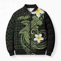 Aloha Hammerhead Shark Bomber Puffer Jacket Lime Rickey Hawaiian Kakau Tribal Tattoo - Polynesian Pride