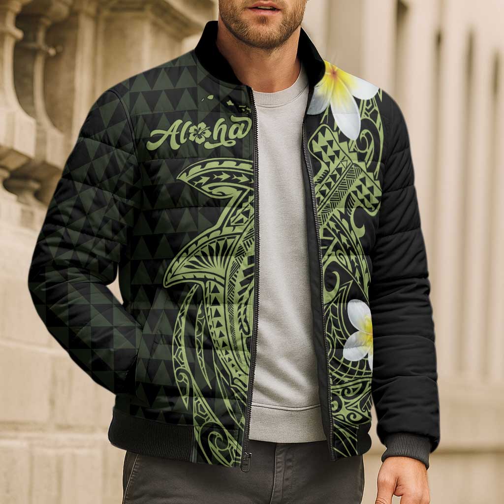 Aloha Hammerhead Shark Bomber Puffer Jacket Lime Rickey Hawaiian Kakau Tribal Tattoo - Polynesian Pride
