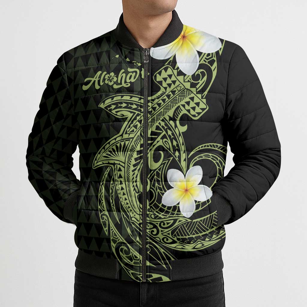 Aloha Hammerhead Shark Bomber Puffer Jacket Lime Rickey Hawaiian Kakau Tribal Tattoo - Polynesian Pride