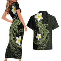 Aloha Hammerhead Shark Couples Matching Short Sleeve Bodycon Dress and Hawaiian Shirt Lime Rickey Hawaiian Kakau Tribal Tattoo