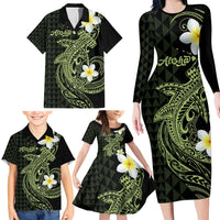 Aloha Hammerhead Shark Family Matching Long Sleeve Bodycon Dress and Hawaiian Shirt Lime Rickey Hawaiian Kakau Tribal Tattoo