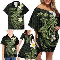 Aloha Hammerhead Shark Family Matching Off Shoulder Short Dress and Hawaiian Shirt Lime Rickey Hawaiian Kakau Tribal Tattoo