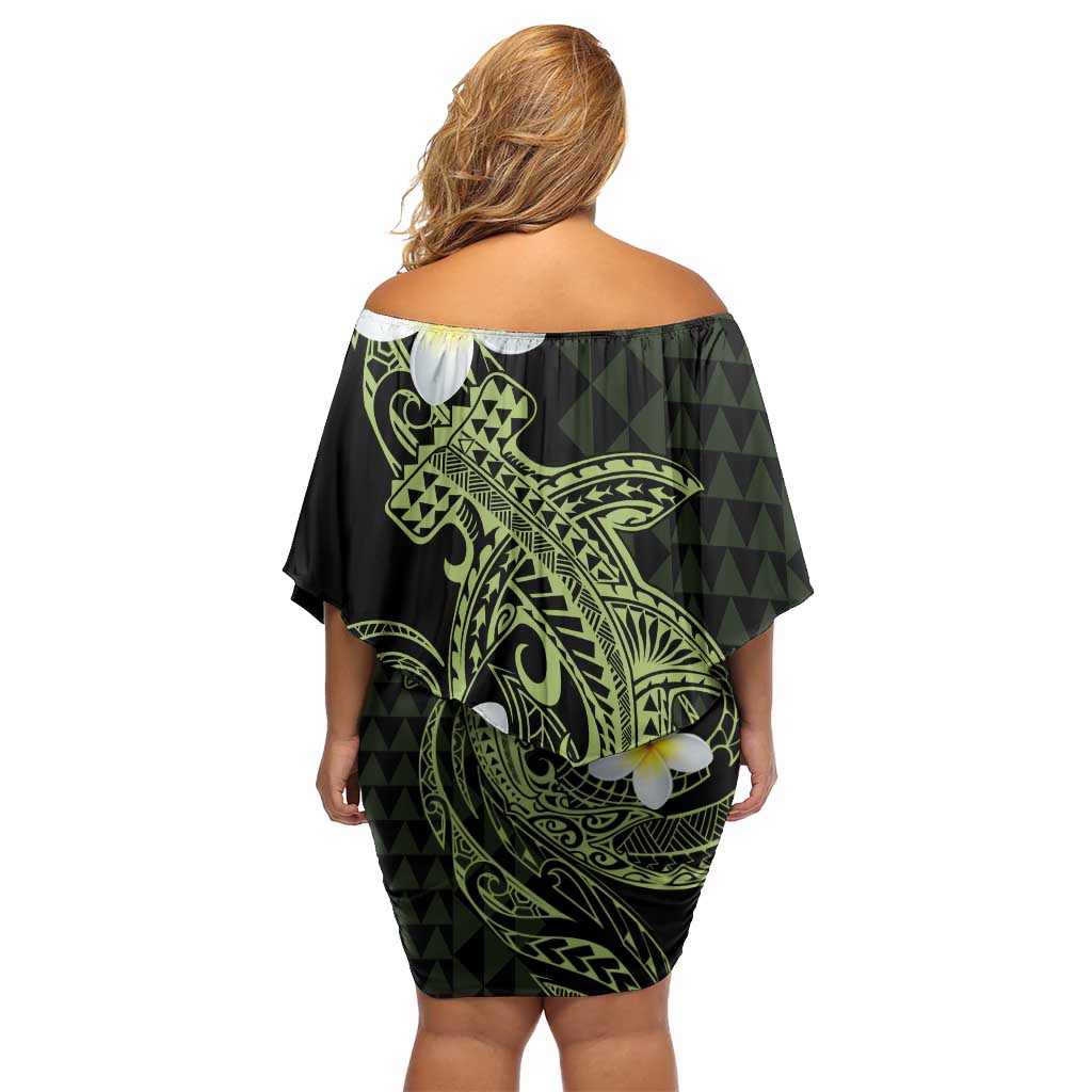 Aloha Hammerhead Shark Family Matching Off Shoulder Short Dress and Hawaiian Shirt Lime Rickey Hawaiian Kakau Tribal Tattoo