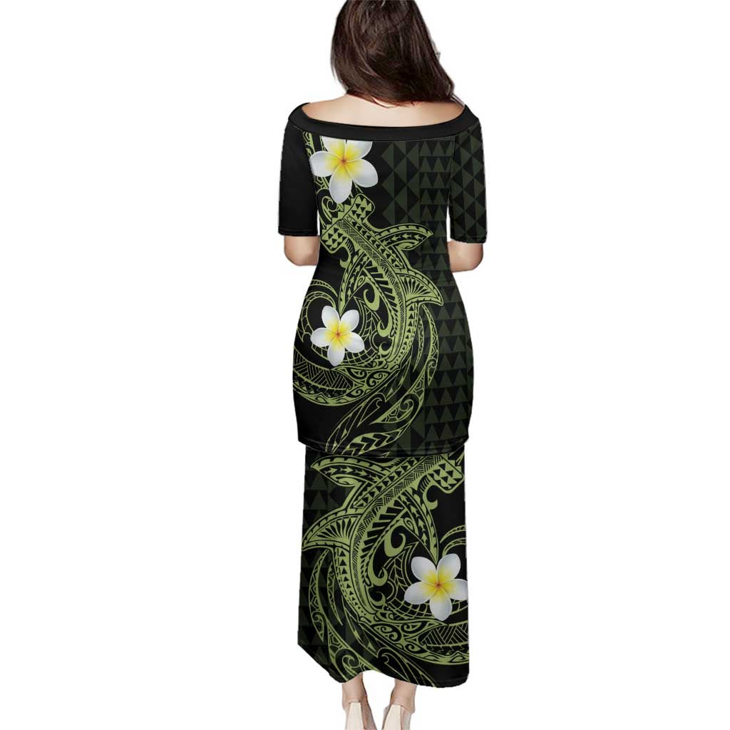 Aloha Hammerhead Shark Family Matching Puletasi and Hawaiian Shirt Lime Rickey Hawaiian Kakau Tribal Tattoo