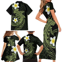 Aloha Hammerhead Shark Family Matching Short Sleeve Bodycon Dress and Hawaiian Shirt Lime Rickey Hawaiian Kakau Tribal Tattoo