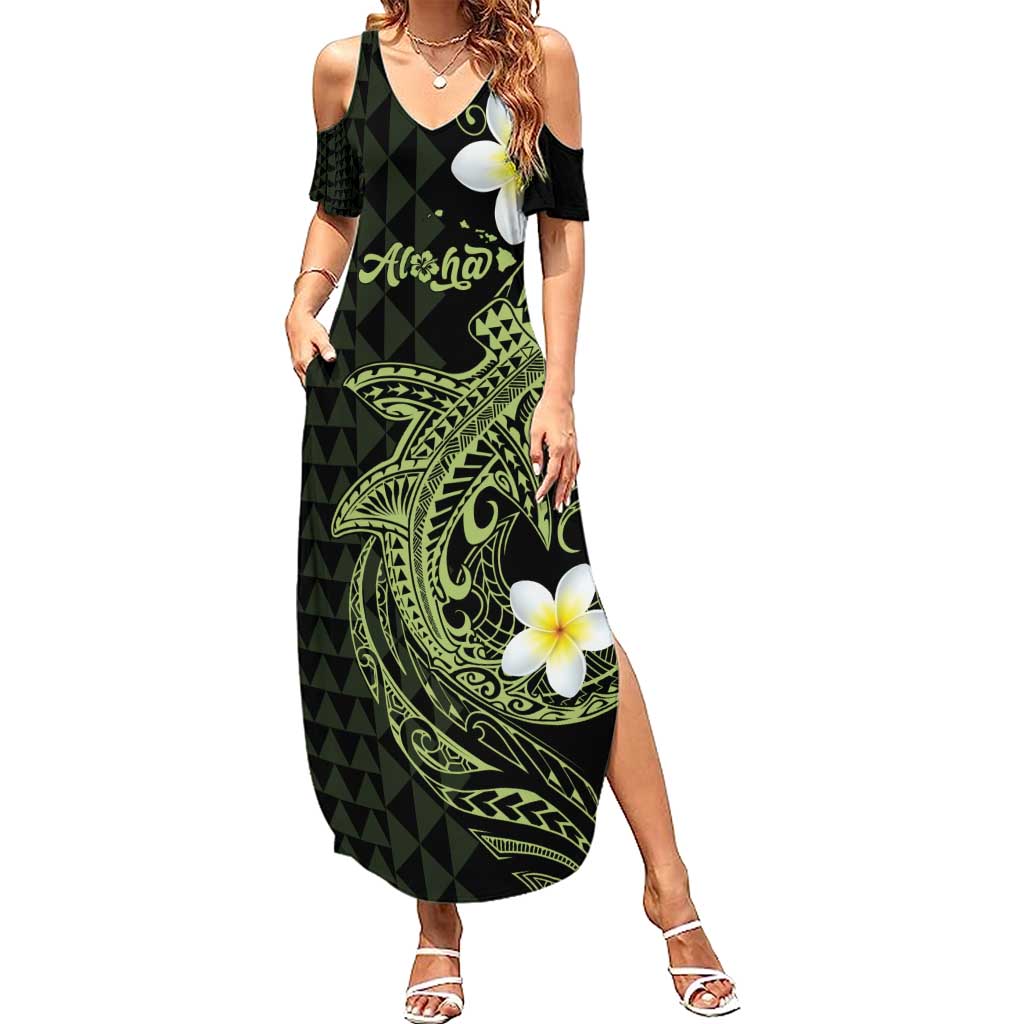 Aloha Hammerhead Shark Family Matching Summer Maxi Dress and Hawaiian Shirt Lime Rickey Hawaiian Kakau Tribal Tattoo