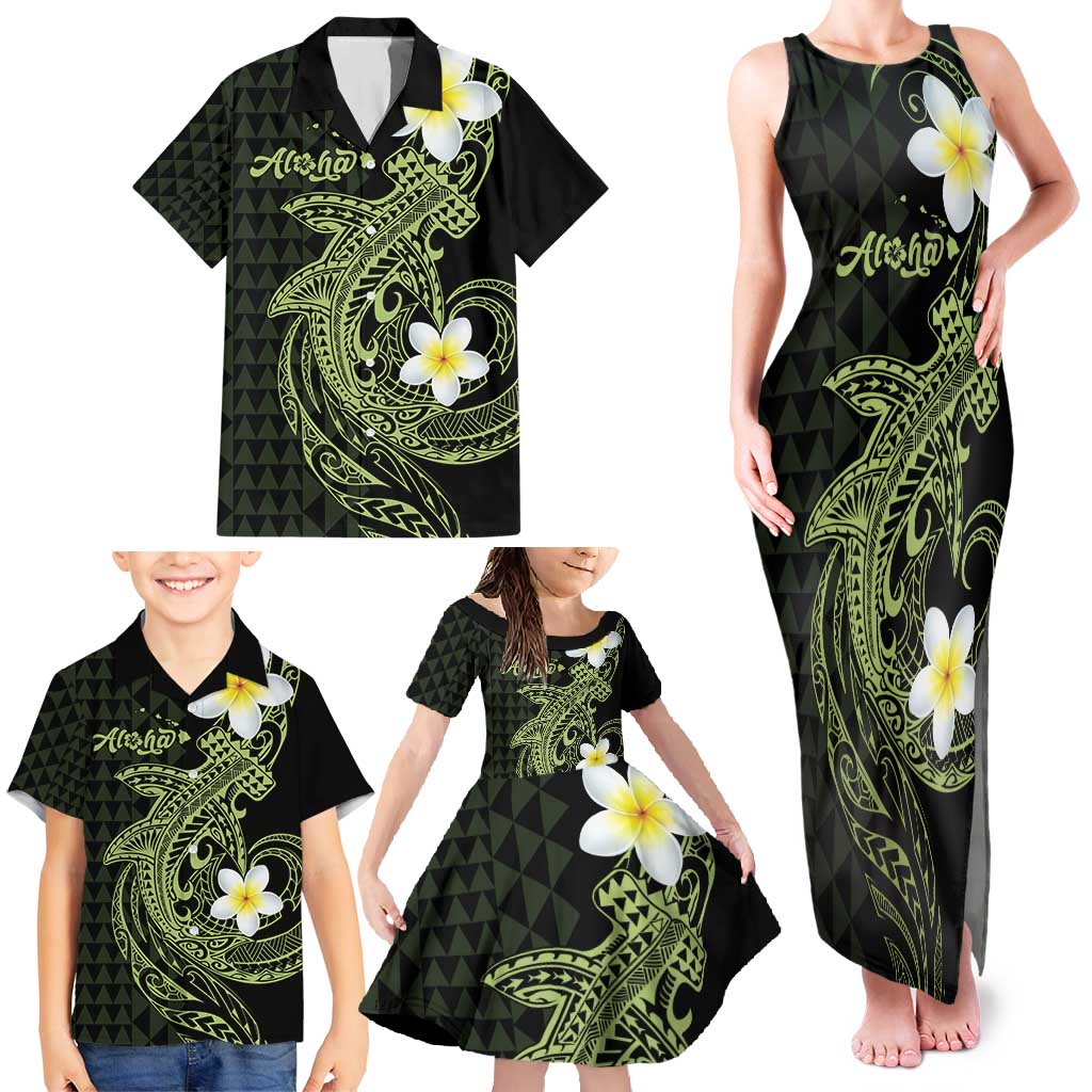 Aloha Hammerhead Shark Family Matching Tank Maxi Dress and Hawaiian Shirt Lime Rickey Hawaiian Kakau Tribal Tattoo