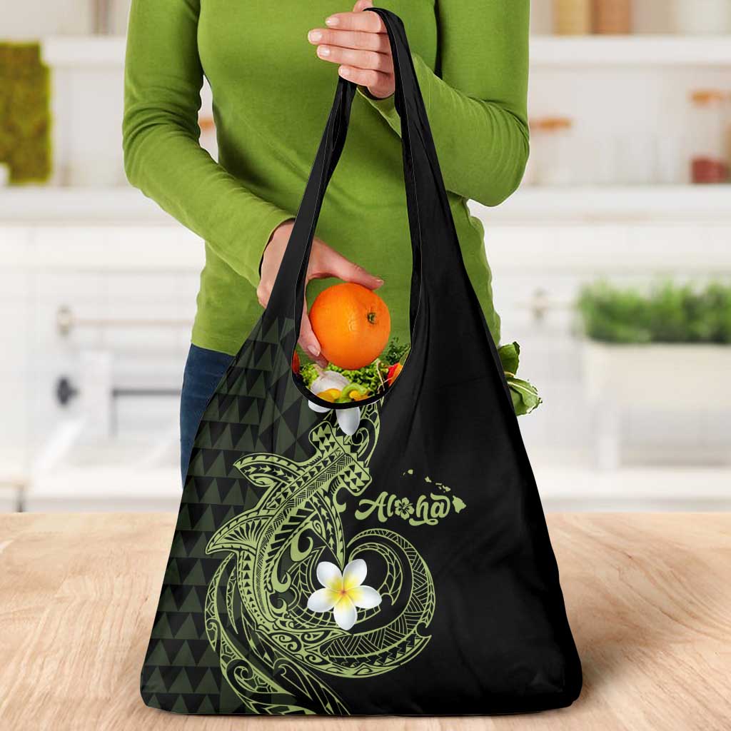 Aloha Hammerhead Shark Grocery Bag Lime Rickey Hawaiian Kakau Tribal Tattoo