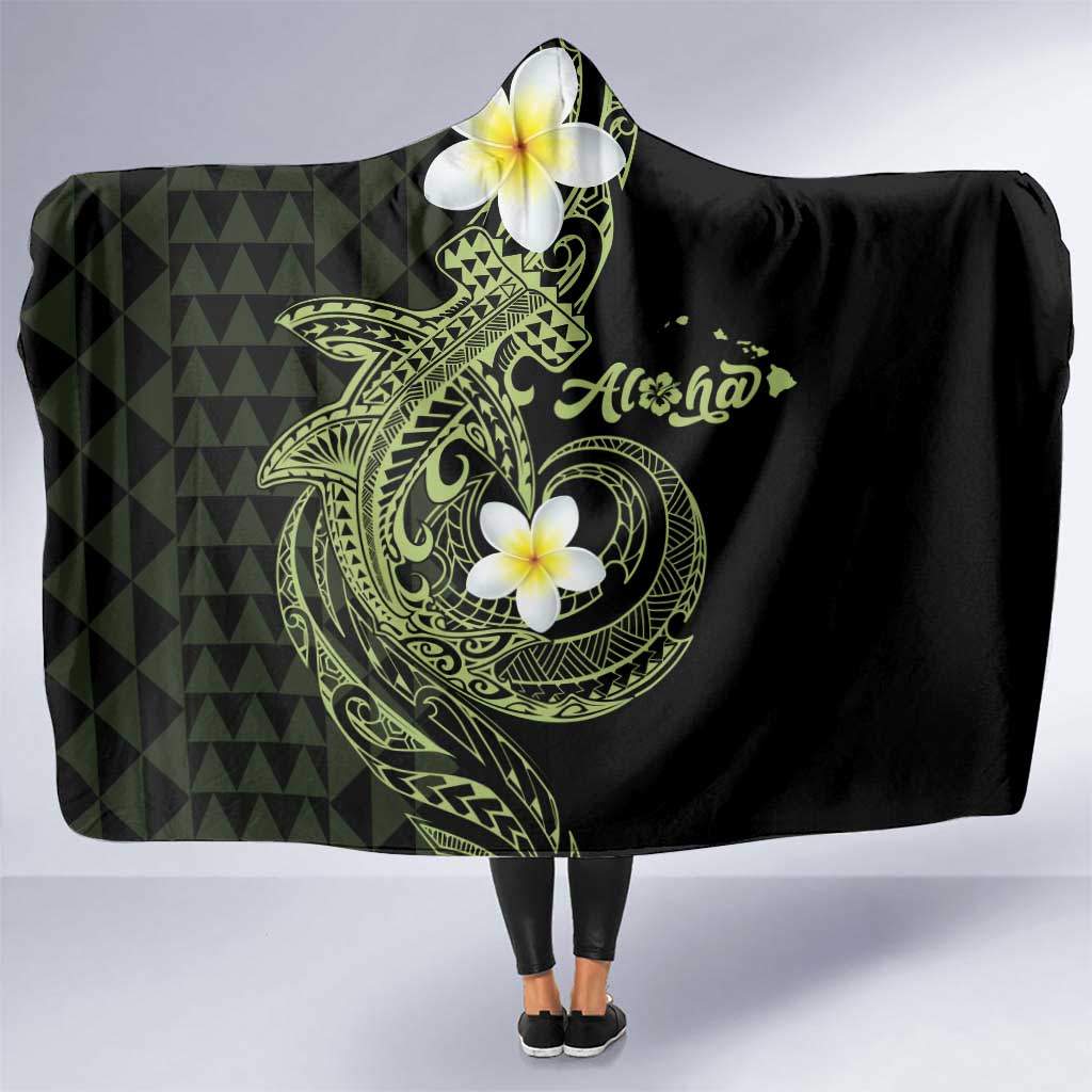 Aloha Hammerhead Shark Hooded Blanket Lime Rickey Hawaiian Kakau Tribal Tattoo LT9 One Size Lime - Polynesian Pride